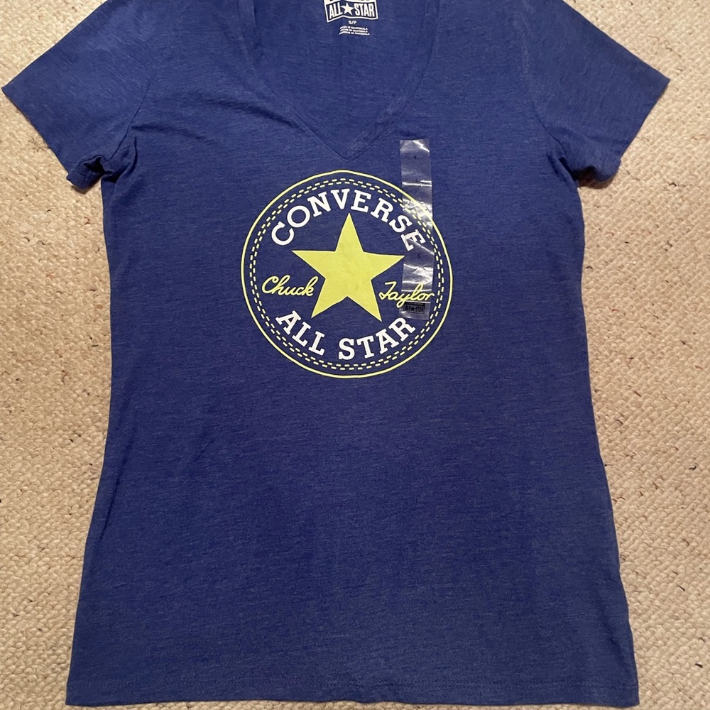 Converse Women's Navy and Yellow Star Tee
